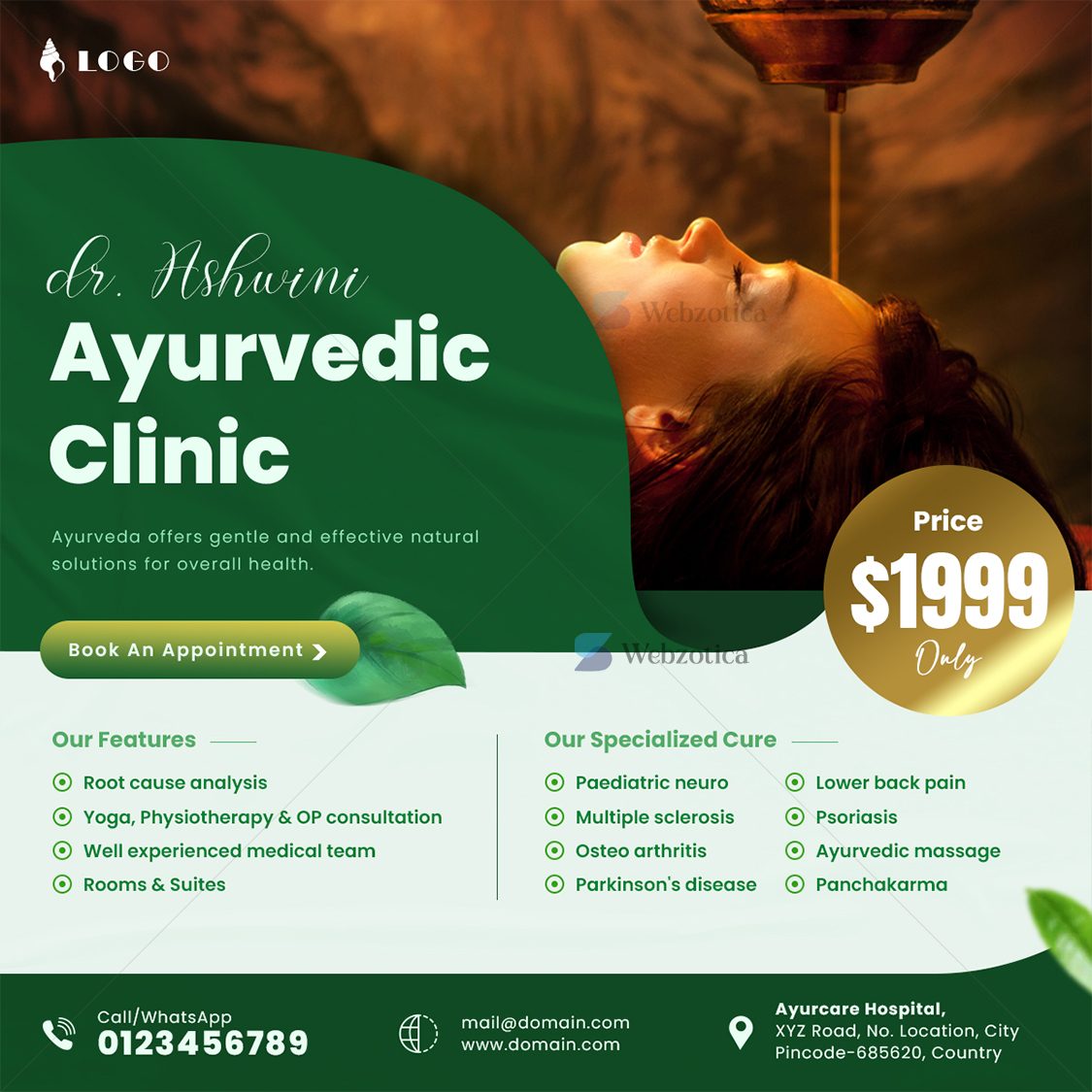 PSD Ayurvedic treatments and wellness center social media poster template