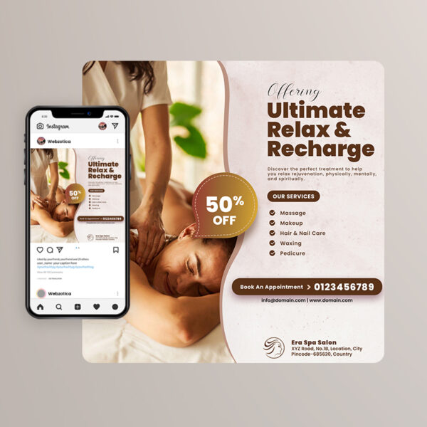 PSD Ayurvedic massage parlour and spa social media poster template