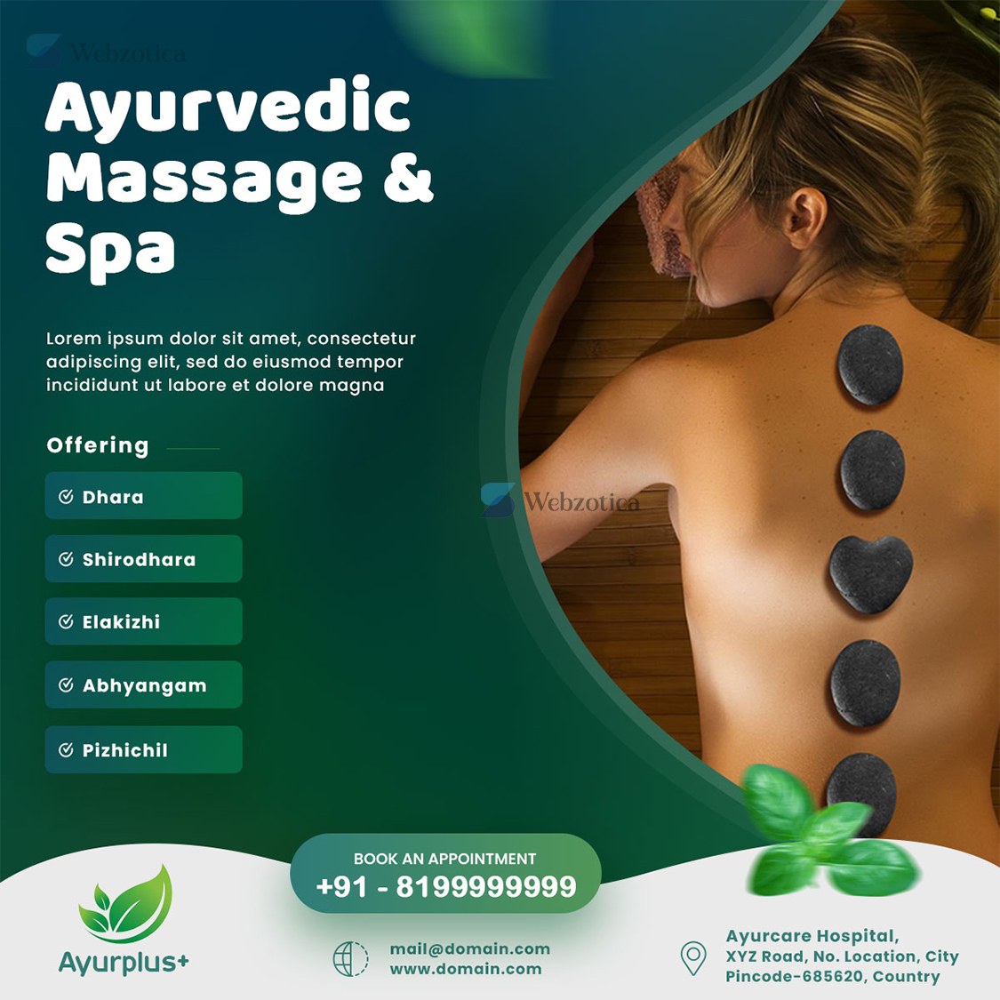 PSD Ayurveda massage and spa social media poster template