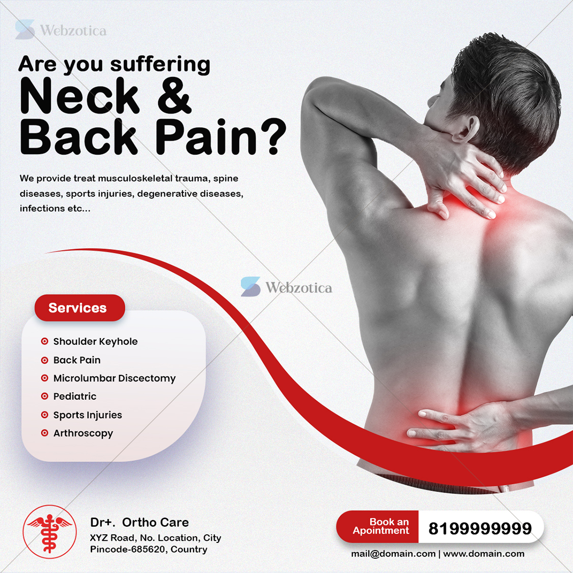 Psd back pain media poster template