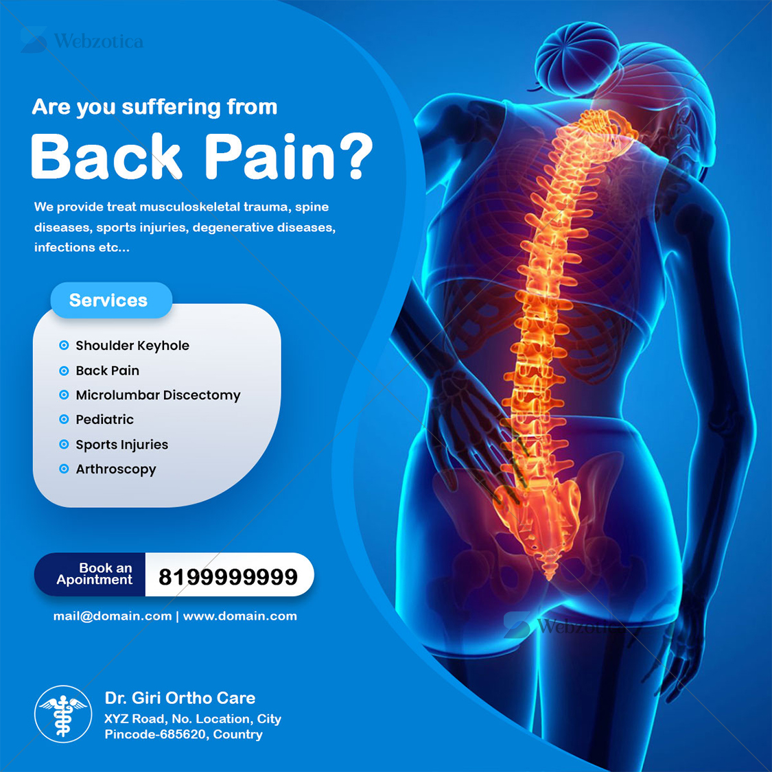 PSD Dr. Giri ortho care medical service poster template