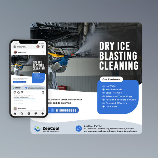 Are you looking to create the perfect Dry ice blassting and cleaning social media poster template?.  This PSD dry ice blassting and cleaning poster template  has everything you need to captivate and engage your audience.