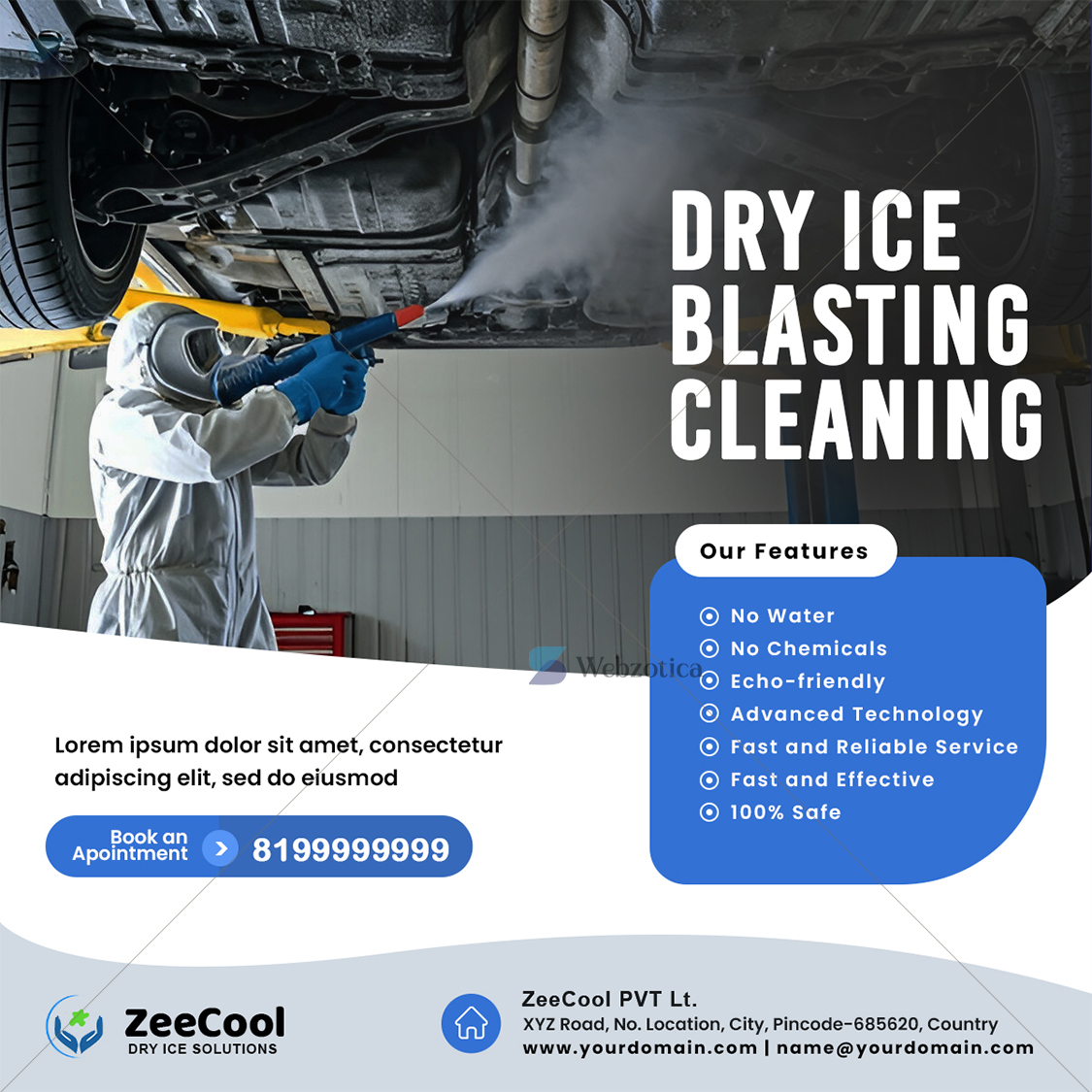 Are you looking to create the perfect Dry ice blassting and cleaning social media poster template?.  This PSD dry ice blassting and cleaning poster template  has everything you need to captivate and engage your audience.
