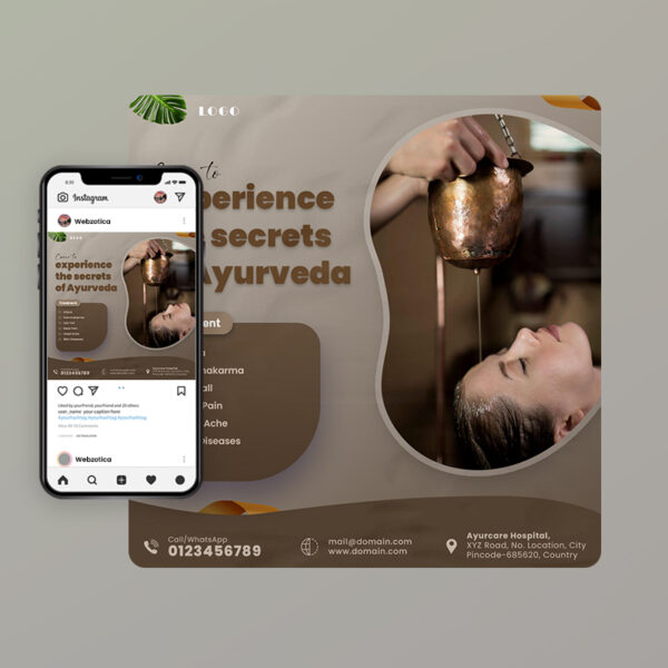 PSD ayurveda service with dark color poster template