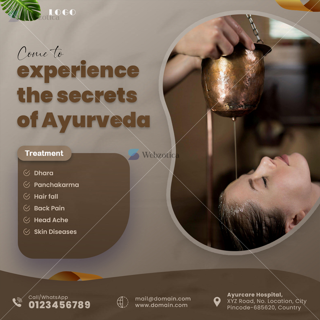 PSD ayurveda service with dark color poster template
