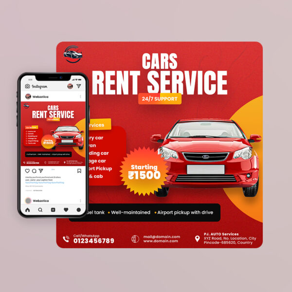 PSD cars rental services poster social media template