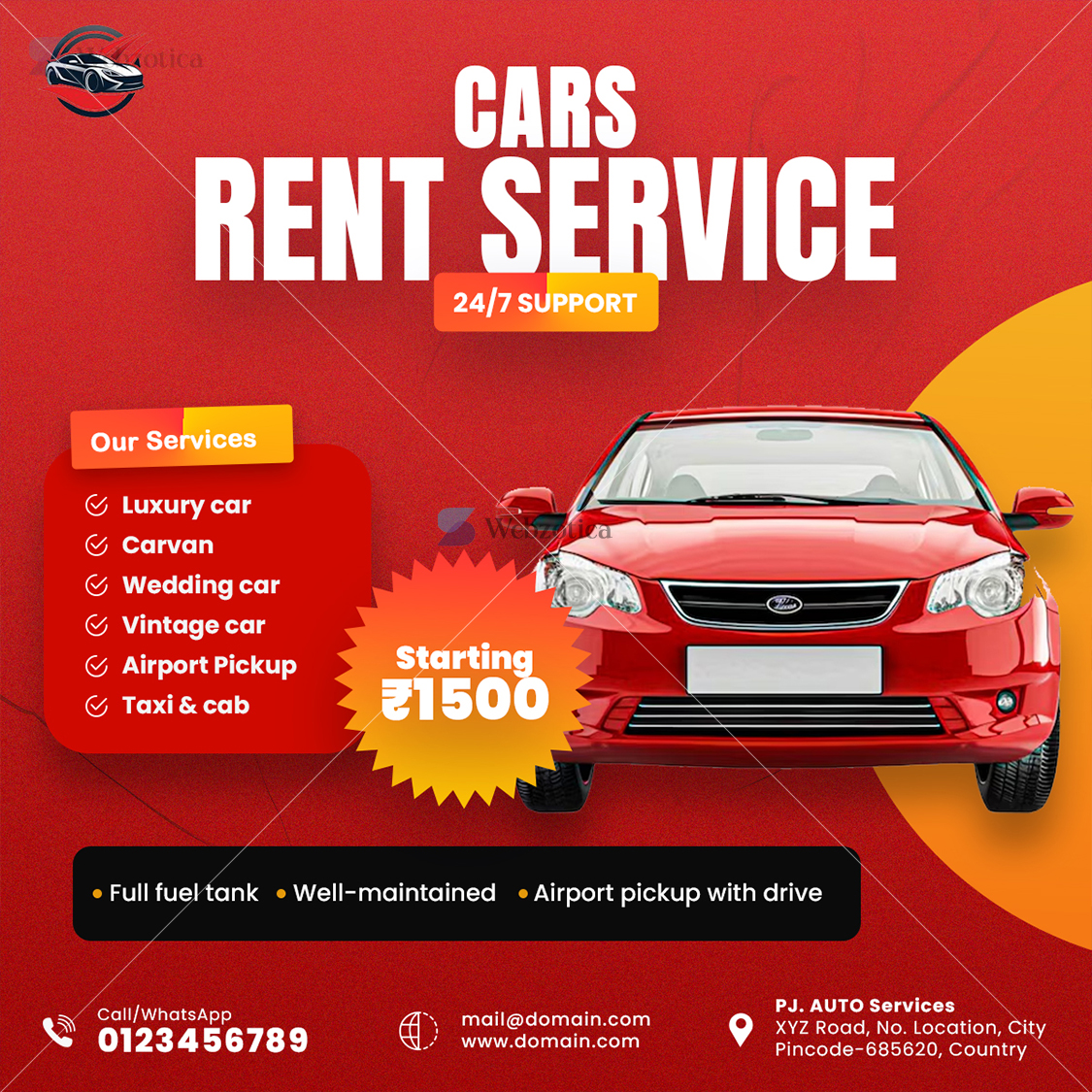 PSD cars rental services poster social media template