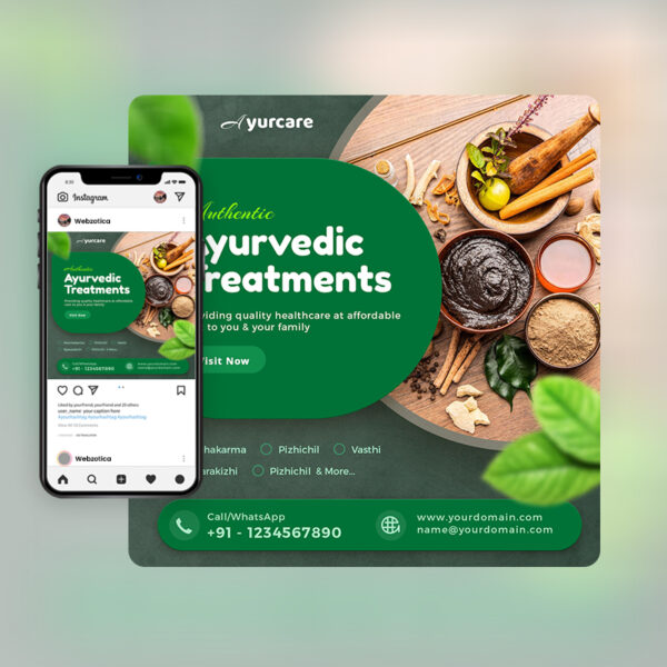 Ayurvedic beauty care social media poster template
