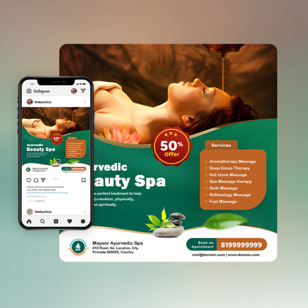 Ayurvedic beauty spa social media poster template