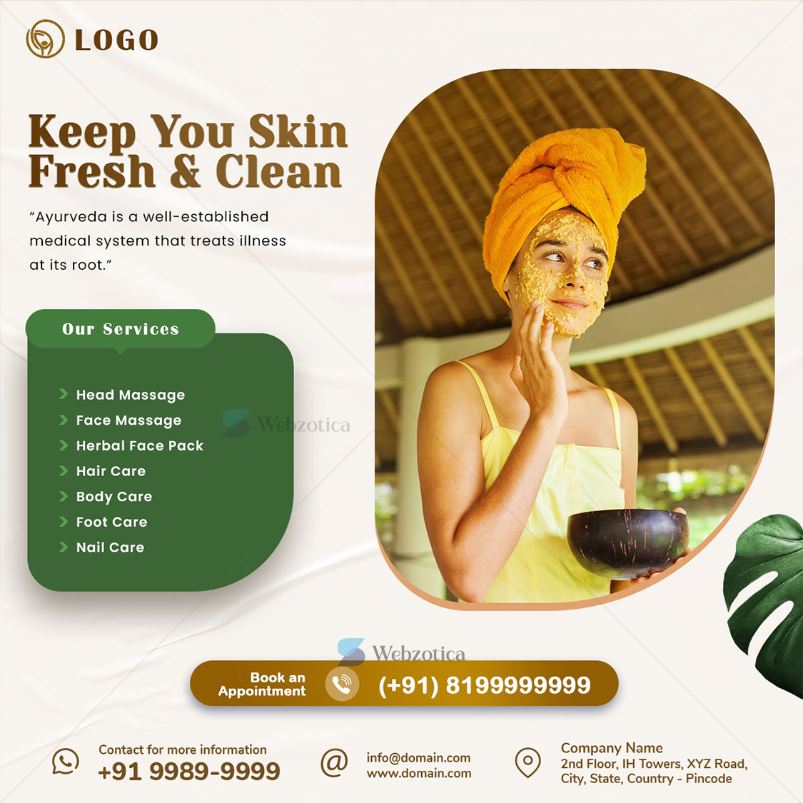Fresh and clean ayurvedic social media poster