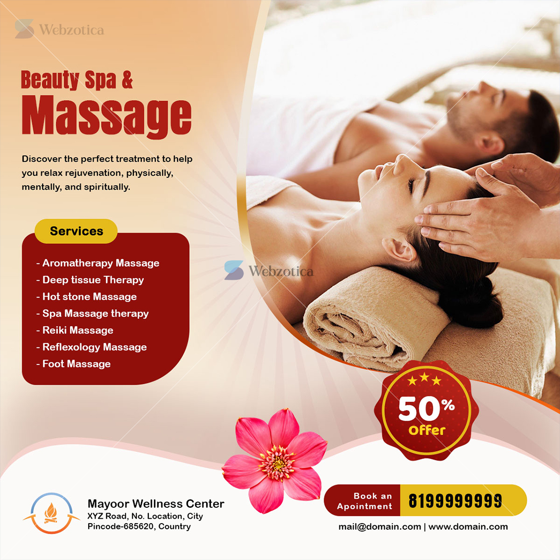 PSD beauty spa and massage poster template